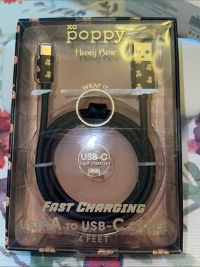 xo poppy Honey Bear USB-A to USB-C Fast Charging Cable - 4ft